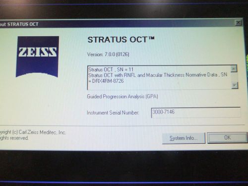 Zeiss OCT-III Stratus Corneal Tomographer w/7.0 Software,Table, Printer, Manuals