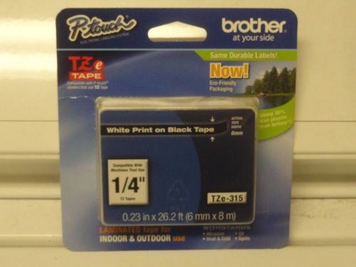 Brother P-Touch TZe-315 White Print on Black Tape 1/4&#034; x 26&#039;