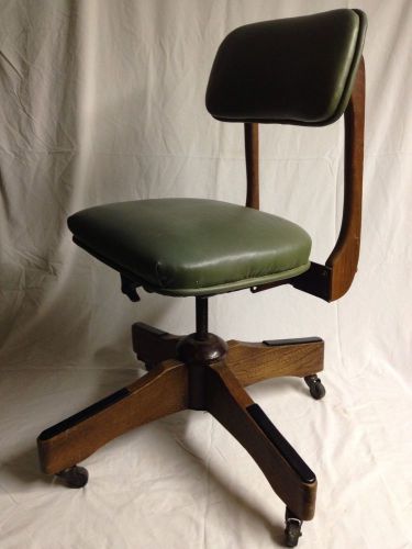 Vintage Industrial Office Chair Green Swivel Doerner Faultless Castors Wooden