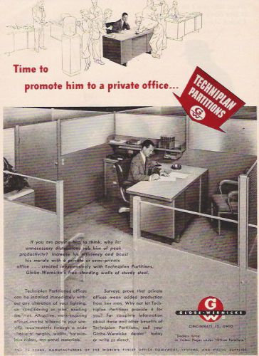 1956 PRIVATE OFFICE IN A GLOBE-WERNICKE PARTITION AD