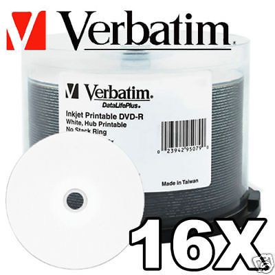 50 Verbatim 95079 16x DVD-R White Inkjet Hub Printable Blank Recordable DVD Disk