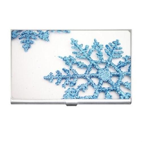 Blue Crystal Snowflakes at Christmas Business Card Case