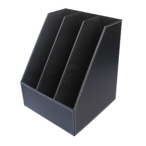 Richblue faux leather 3-slot office desktop file organizer document tray Black