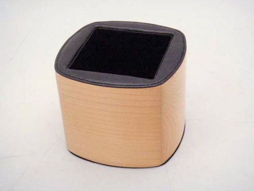 JCF Solid Maple Wood &amp; Black Leather Jumbo Pencil Cup Office Desk Accessories