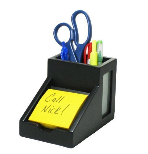 Victor midnight black pencil cup with note holder - 4.4&#034; x 5.6&#034; x (vct95055) for sale