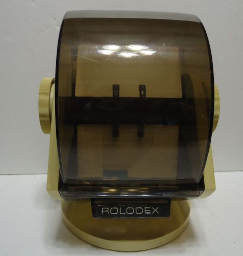 Vintage 80s Rolodex SW-24C Wood Grain Rotating Round Swivel File w Index Cards