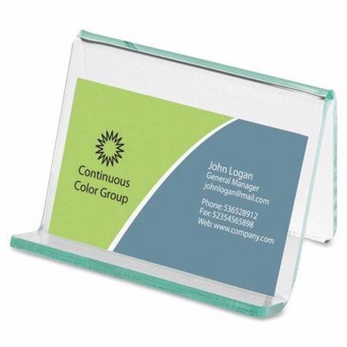 Lorell Business Card Holder, 3-1/4&#034;x3&#034;x2-5/8&#034;, Clear/Green (LLR80657)