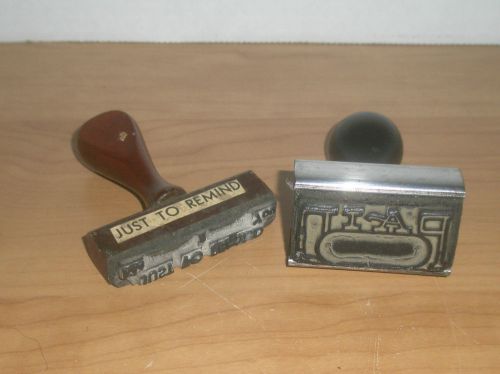 VINTAGE BUSINESS INK STAMPS PAID AND JUST TO REMIND WOODEN HANDLES