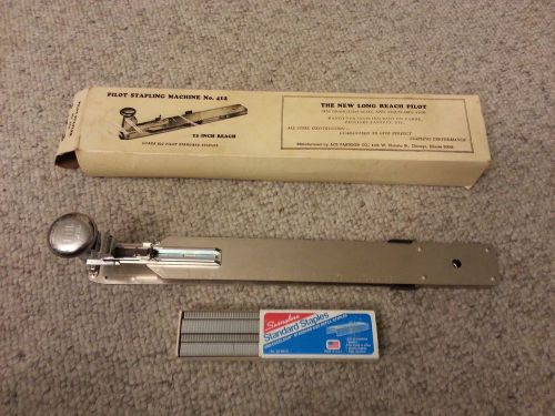 Vintage Pilot Stapling Machine No. 412 12&#034; Reach w/ original box &amp; staples