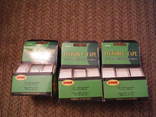 NEW Lot of 3 Packs Invisible Tape (total 9 tapes) 3/4&#034; x 500&#034; ea. roll