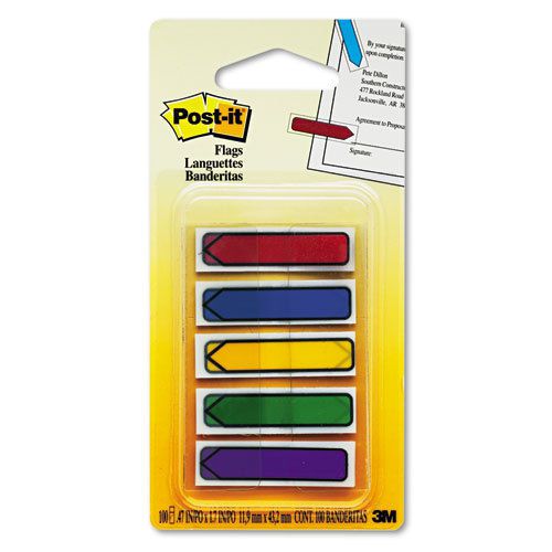 Post-it Flags Arrow 1/2&#034; Flags, Blue/Green/Purple/Red/Yellow, 100/Pack