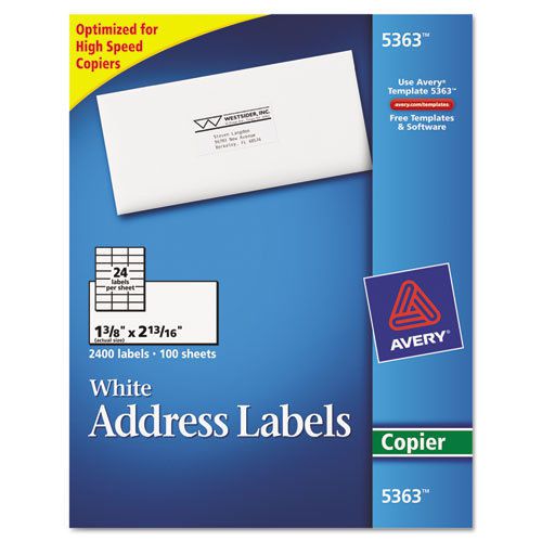 Self-adhesive address labels for copiers, 1-3/8 x 2-13/16, white, 2400/box for sale