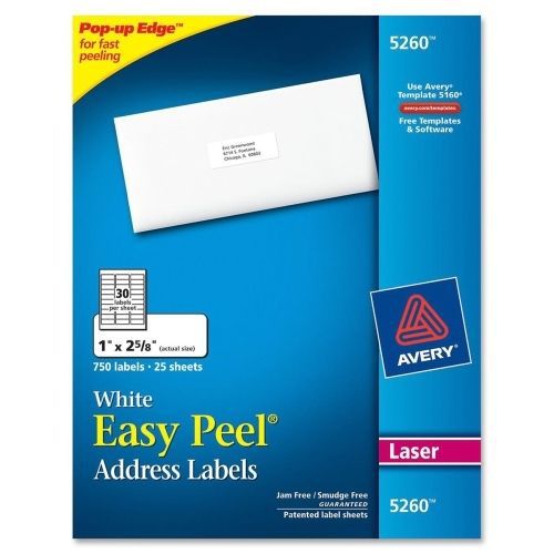 Avery Easy Peel Address Labels - 1&#034;Wx2.62&#034;L - 750/Pk - Laser - White