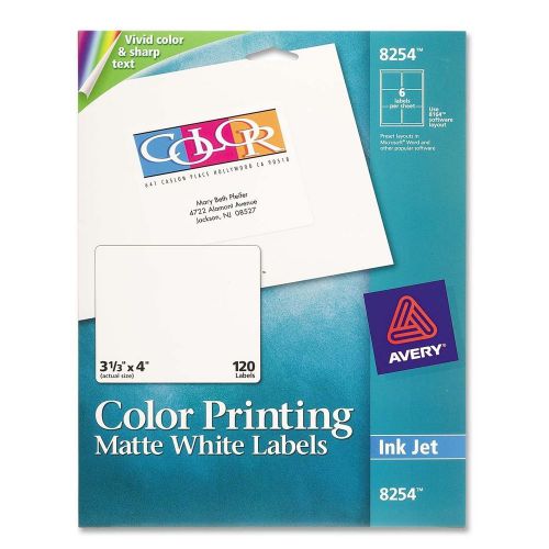 Avery Color Printing Labels - 3.33&#034; Width X 4&#034; Length - 120 / Pack - (ave8254)