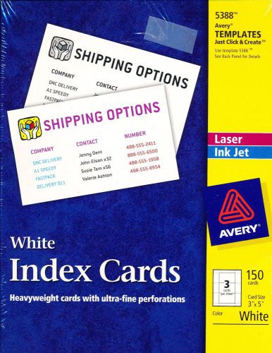 Heavyweight White Index Cards - 150 3x5&#034; cards Avery 5388 - perforated
