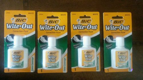 Lot of 4 Bic Wite-out Extra Coverage Correction Fluid - 0.7 Fl Oz Each - White