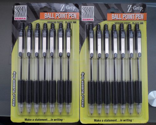 New 2 pack 7pcs Zebra Z-Grip Retractable Ballpoint Pens Black Medium point 1.0mm