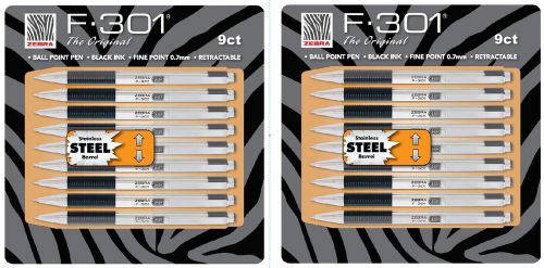 New 18 ct  Zebra F-301® Stainless Steel Ball Point Pen 0.7mm fine retractable