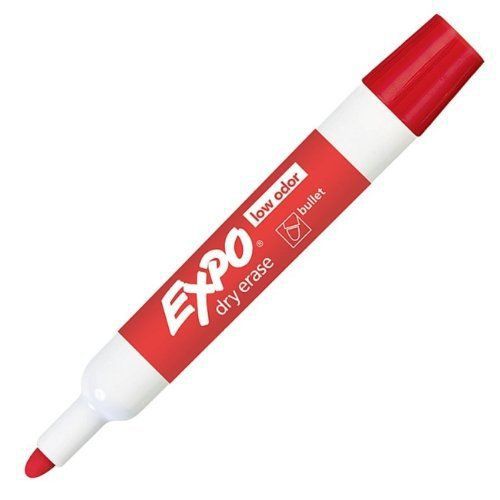 NEW Expo Low-Odor Dry Erase Markers, Bullet Tip, Red, Pack of 12