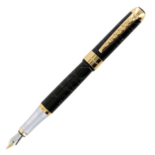 JinHao 250 Black &amp; White Gold Trim Fountain Pen - Medium