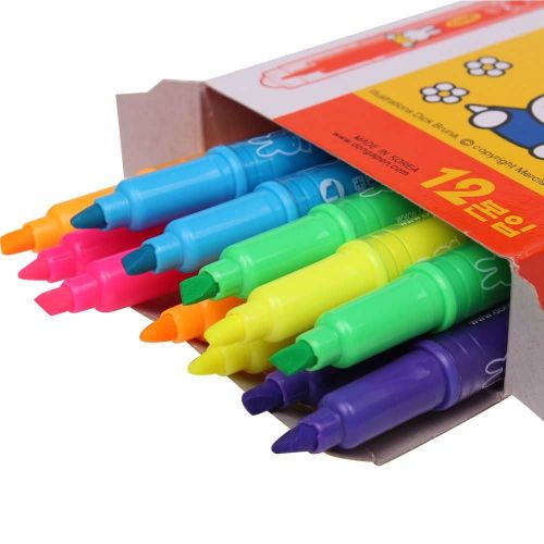 Dong-A Miffy Twin Under Liner Highlighter Pen Marker (6 Color Pack of 12 Pens)