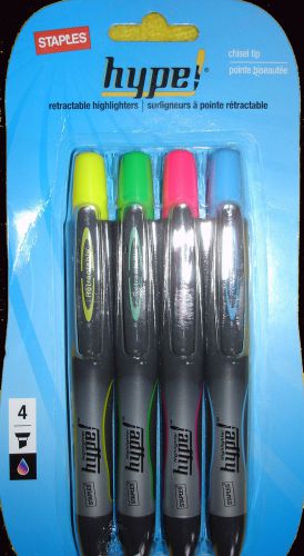 STAPLES HYPE RETRACTABLE HIGHLIGHTERS &#034;New&#034;- Yellow, Green, Pink, Blue