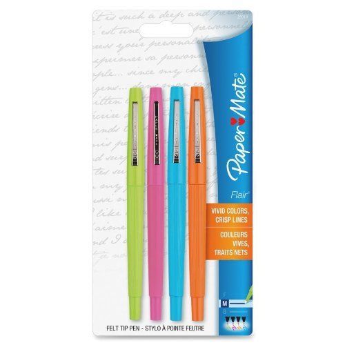 NEW Paper Mate Flair Tip-Guard Medium Tip Felt Porous Pens, 4 Colored Pens