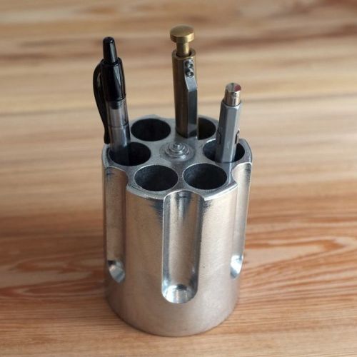 Gun barrel cylinder design aluminum pen holder hand carved in mexico brand new for sale