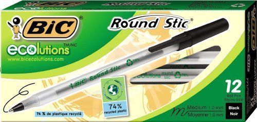 Bic Round Stic Ballpoint Pen - Medium Pen Point Type - Black Ink - (gsme11bk)