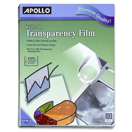 Apollo WO100CB Write On Transparency Film 8-1/2inx11in 100/BX Clear