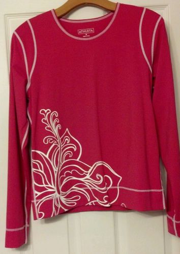 Gorgeous Athleta Base Layer Stretchy Shirt Med NWOT Red w/ White Flowers L/S top