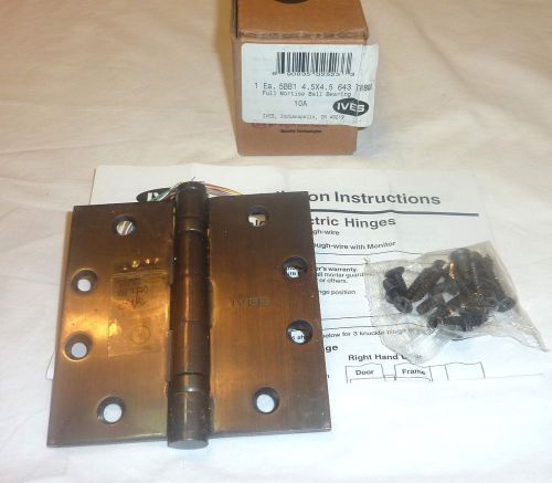 Ives 5bb1 4.5&#034; x 4.5 643 10a tw8m electric thru-wire mortise hinge black bronze for sale