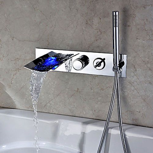 Modern Wall Mounted LED Waterfall Tub Filler Faucet Tap in Chrome Free Shipping
