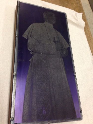 Vintage Press Plate Printing Block Pope Pius XII Zinc Or Lead On Wood