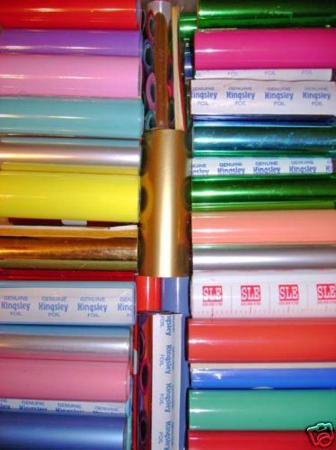 KINGSLEY HOT STAMP STAMPING MACHINE FOIL -ASST COLORS 6 ROLLS 4&#034; WIDE -5/8&#034; CORE