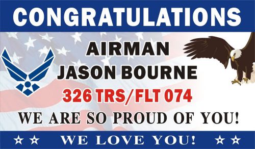 3ftX5ft Personalized Congratulations Airman US Air Force Banner Sign (Flag BG)