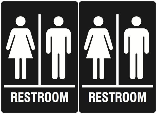 New Two Unisex Bathroom Wall / Door Sign Men Women Bathroom Restroom Black Signs