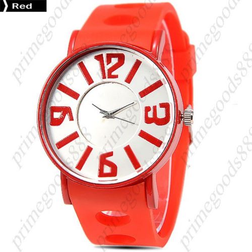 Round Case Rubber Band  Analog Quartz Lady Ladies Wristwatch Women&#039;s Red