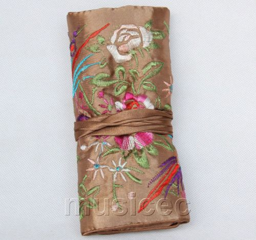 handmade embroider silk coffee colors  Jewelry bags pouches roll T766A11
