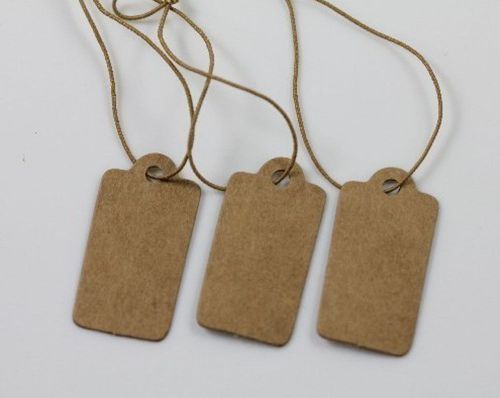 100X Fashion Jewelry Price Label Tag Blank Kraft Paper With Elastic String 30MM