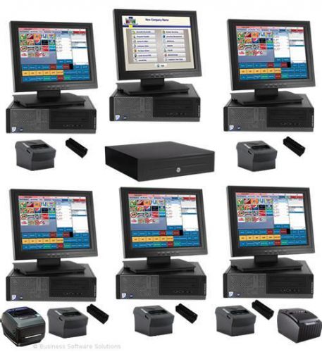NEW 5 Stn Delivery Touchscreen POS System W OFFICE COMPUTER AND BARCODE PRINTER