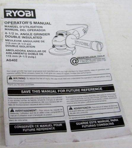 Ryobi 983000-997 operator&#039;s manual for ag402 4-1/2&#034; double insulated angle grin for sale