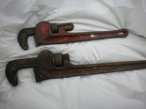 Ridgid pipe wrench set- 2 drop forged steel wrenches early 18&#034; and 14&#034; gc!!! for sale