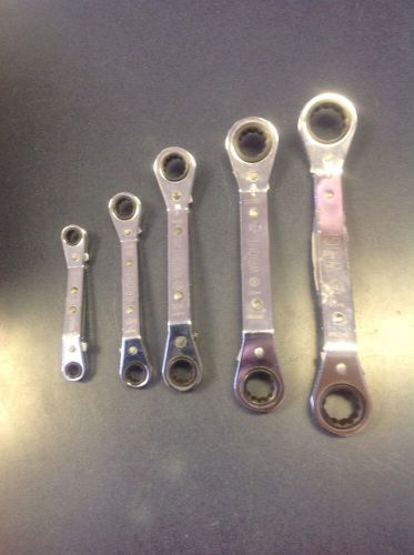 Wright 5 Piece Chrome Steel Ratcheting Box Wrench Set 1/4&#034; to 7/8&#034; Lot USA