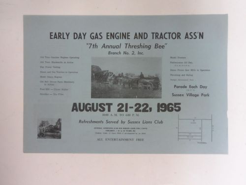 1965 Early Day Gas Engine Tractor 7th Annual Threshing Bee flyer Waukesha Wis.