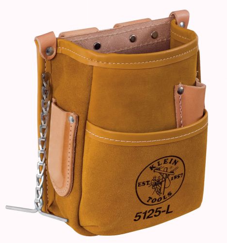 Klein Tools 5125L 5-Pocket Riveted &amp; Stitched Leather Tool Pouch with Tape Thong