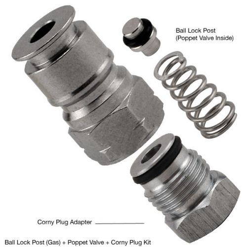 Ball lock post gas + poppet valve &amp; corny plug adapter - cornelius kegs homebrew for sale