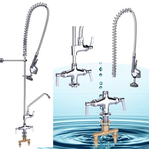 Commercial kitchen deck mount low lead pre-rinse sink mixer tap w/ add-on faucet for sale