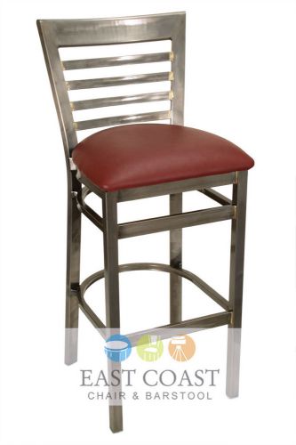 New Gladiator Clear Coat Full Ladder Back Metal Bar Stool with Wine Vinyl Seat