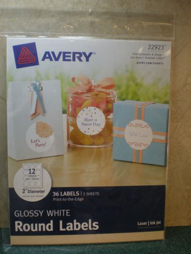 AVERY 36 Count Glossy White 2&#034; Round Self Stick Labels With Free Template 22923